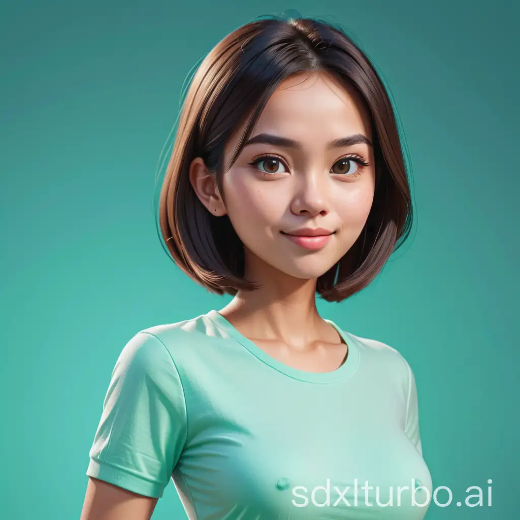 Realistic-3D-Caricature-Animation-of-a-Young-Indonesian-Woman-in-Green-TShirt