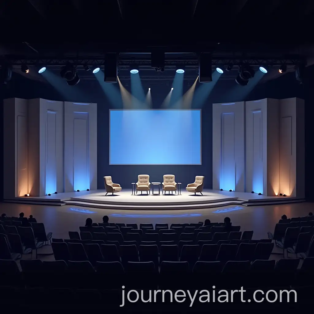 Modern-Professional-Event-Stage-with-Podium-Speaker-Seats-and-Dynamic-Backdrop