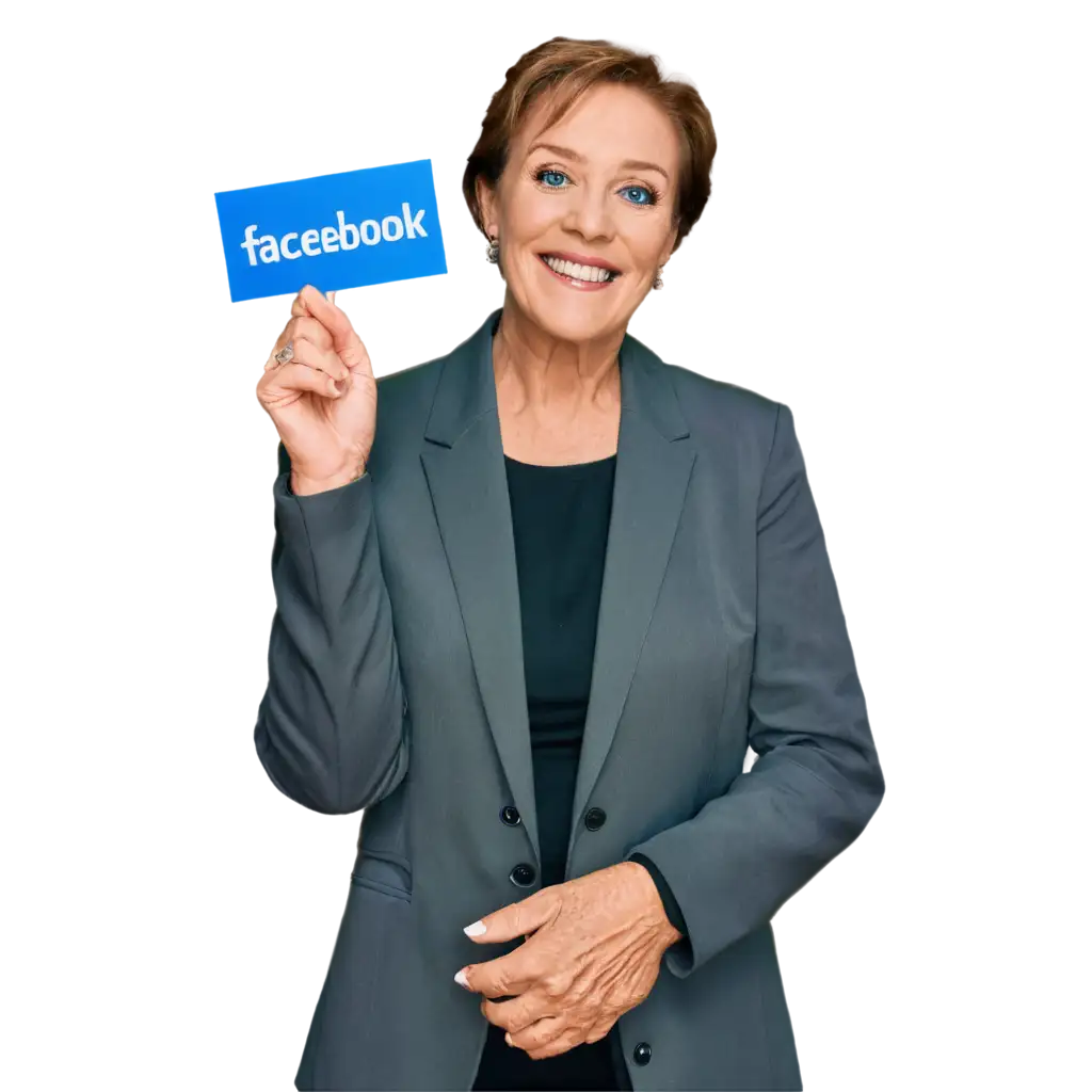 Actress Julie Andrews holds in hand a Facebook 100K Followers Celebration Banner