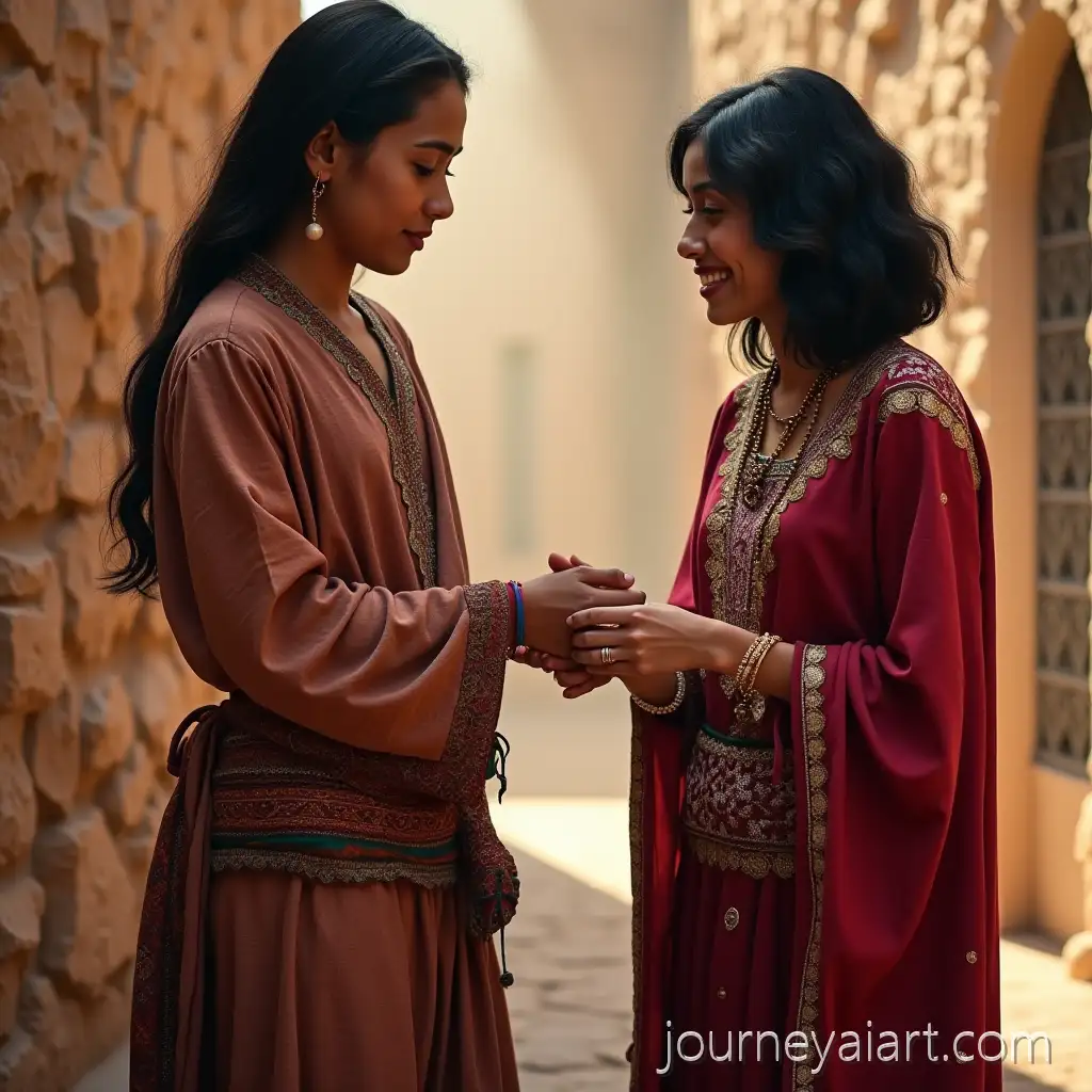 Moroccan-Lady-withMoroccan-woman-and-servant-Servant-in-Traditional-Clothing