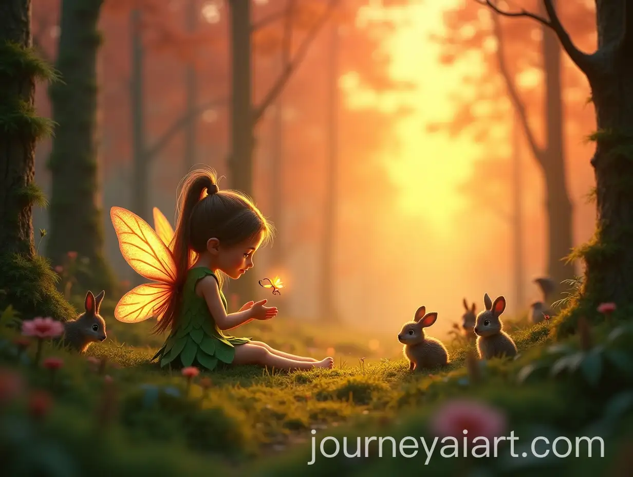 Fairy-in-Forest-Clearing-with-Firefly-and-Curious-Animals