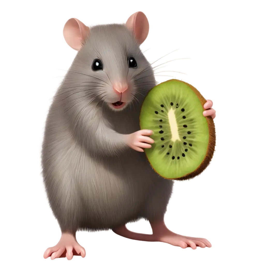 Gray-Mouse-Holding-a-Kiwi-in-Its-Paws-and-Eating-It-PNG-Image-for-HighQuality-Visual-Appeal