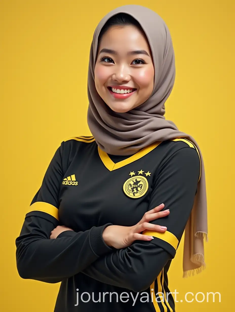 Cheerful-Malay-Woman-in-Soccer-Jersey-with-Hijab