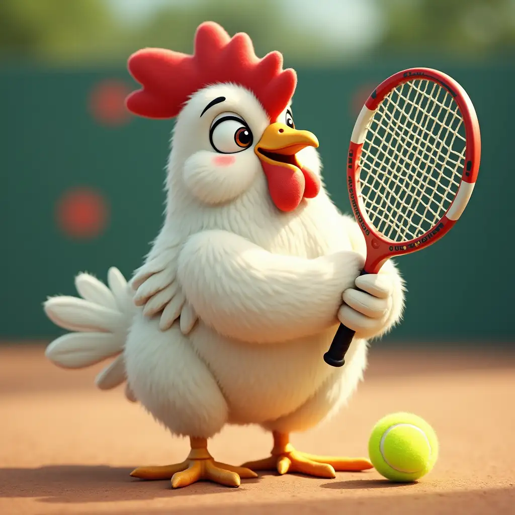 Chicken playing tennis