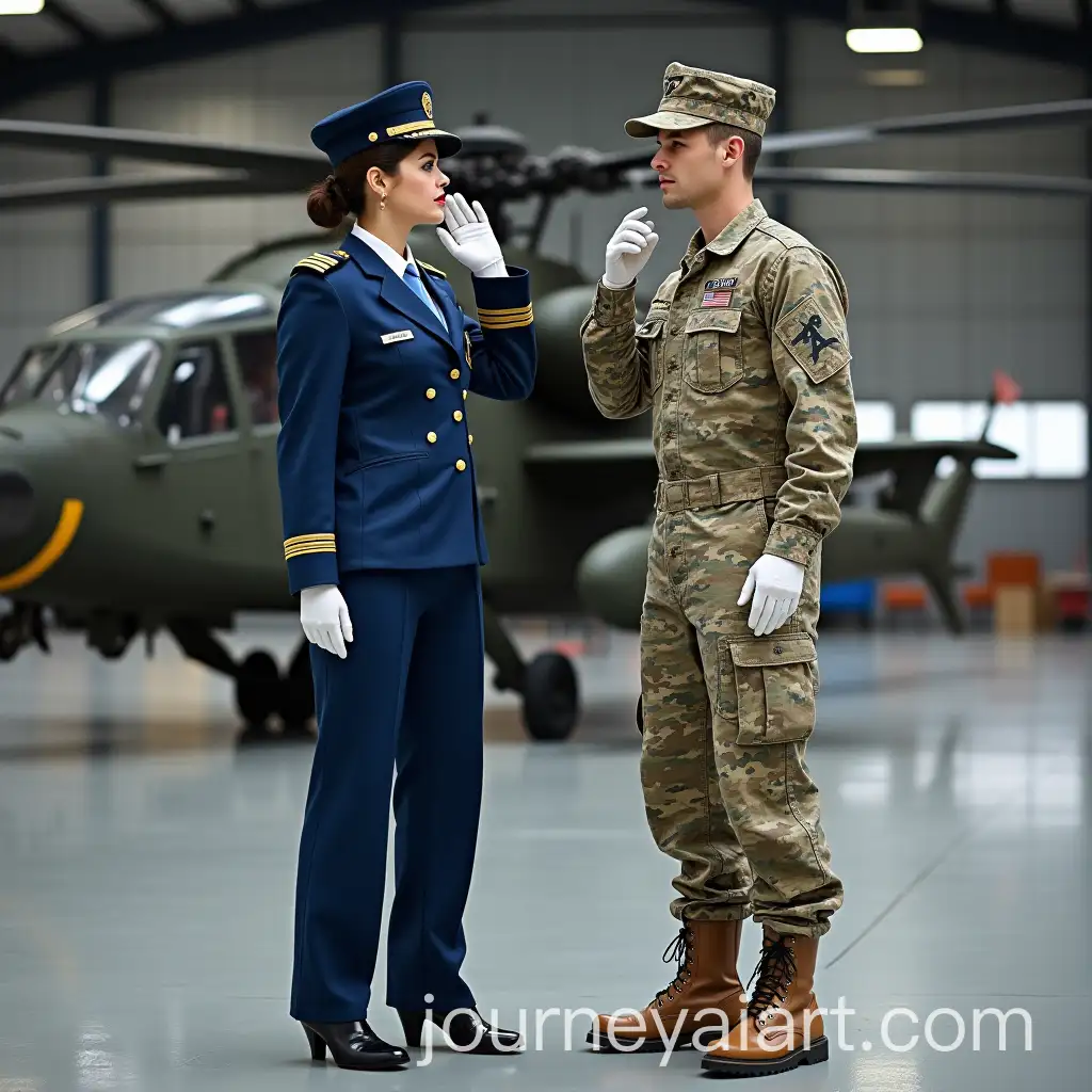 US-Air-Force-Captain-and-Military-Technician-Saluting-in-Aircraft-Hangar-with-AH64-Apache-Helicopter