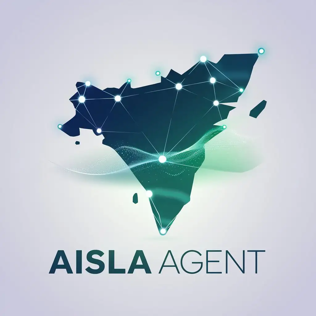 LOGO Design for AIsla Agent Abstract Island with Digital Nodes and Waves in Ocean Blue Emerald Green