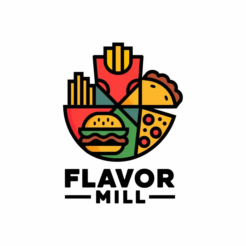 a vector logo design,with the text "flavor mill", main symbol:food,complex,clear background