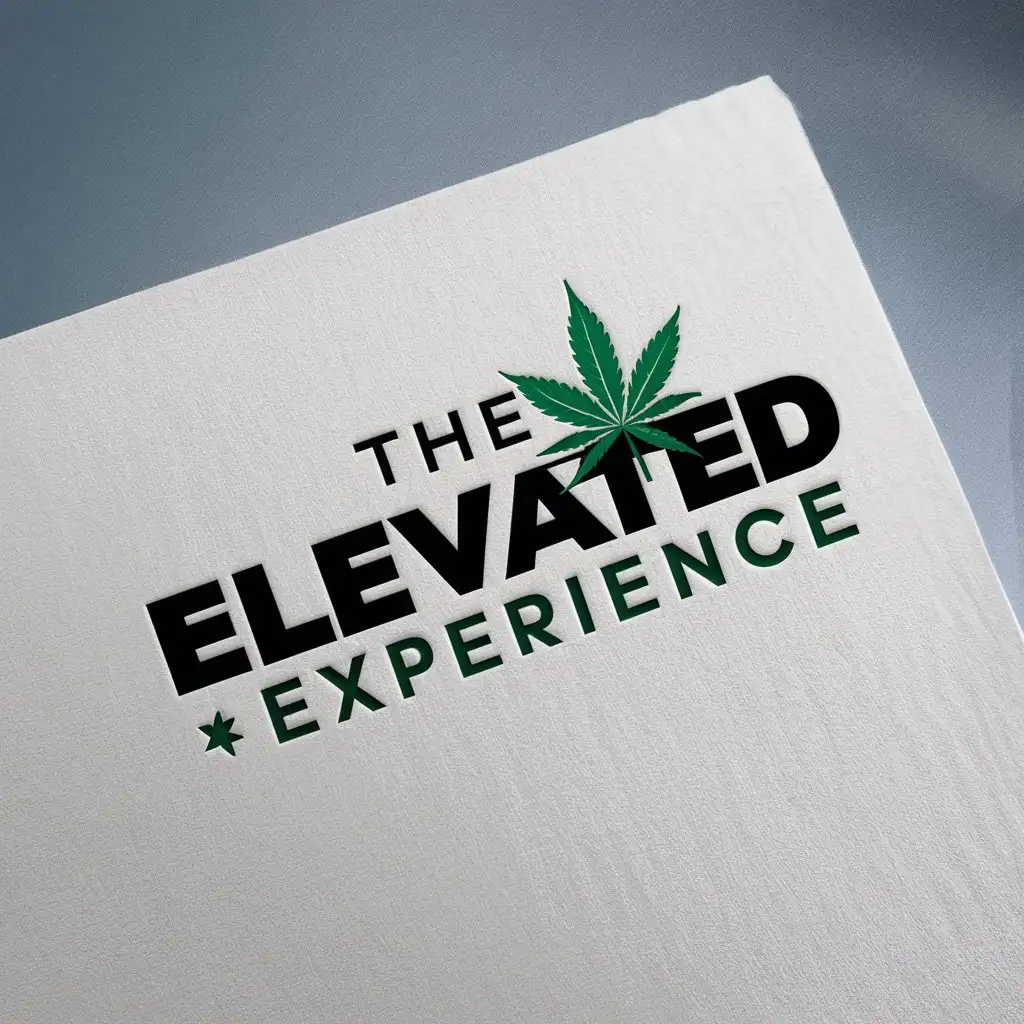 LOGO Design for The Elevated Experience Modern Wordmark with Cannabis Leaf in Black and Green