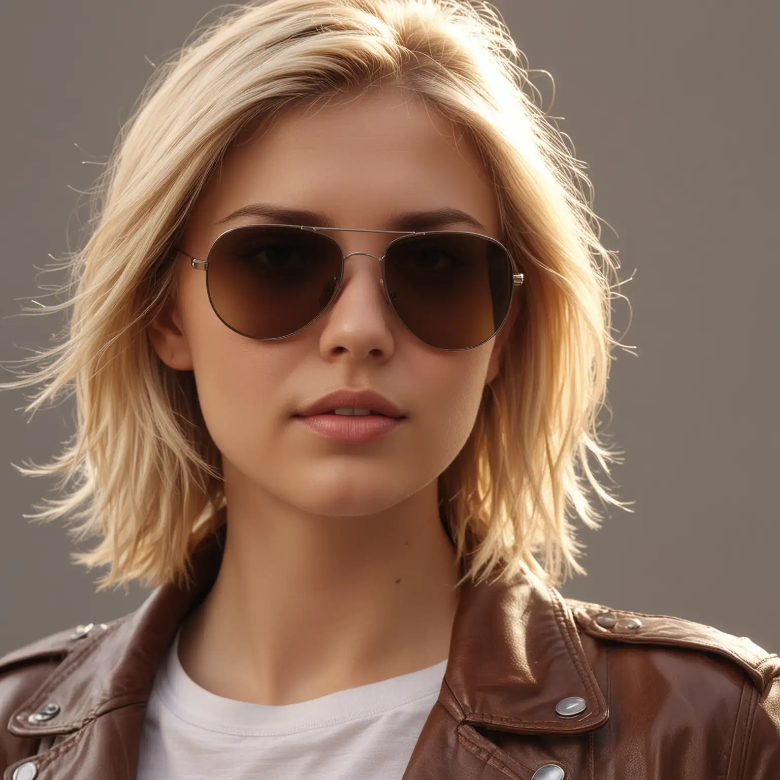 CloseUp-Portrait-of-a-Blonde-Young-Woman-in-Brown-Leather-Jacket-and-Sunglasses