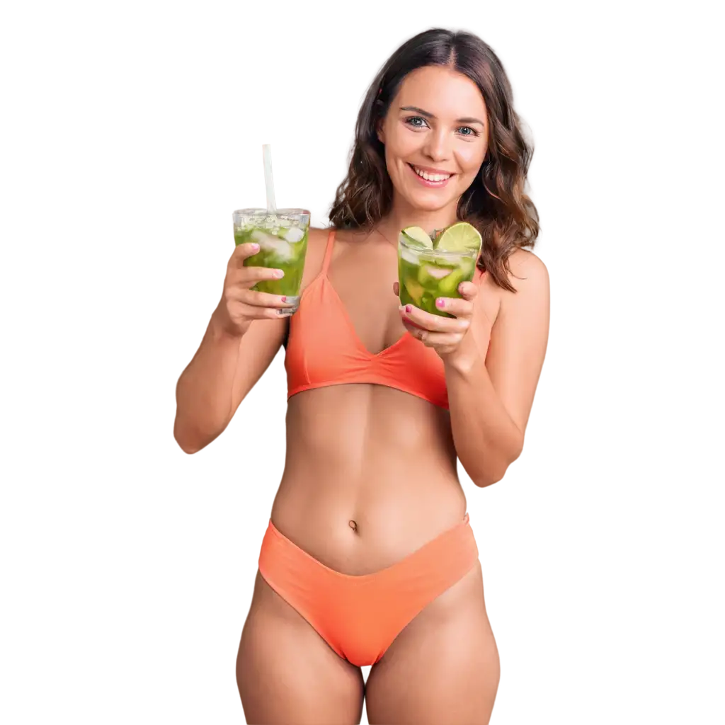 Smiling-Woman-with-Brown-Hair-Holding-Caipirinha-PNG-Image