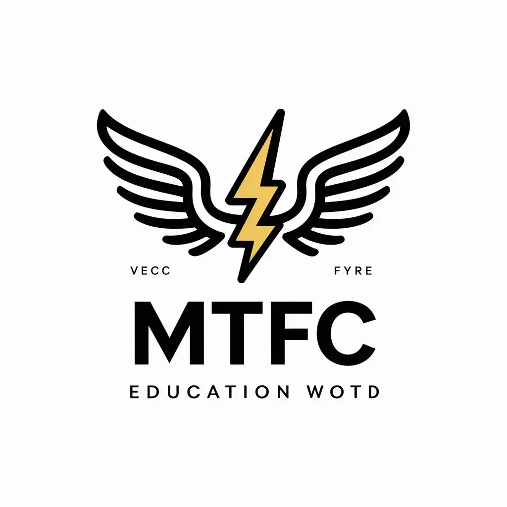 a vector logo design,with the text "MTFC", main symbol:wings, lightning,Moderate,be used in Education industry,clear background