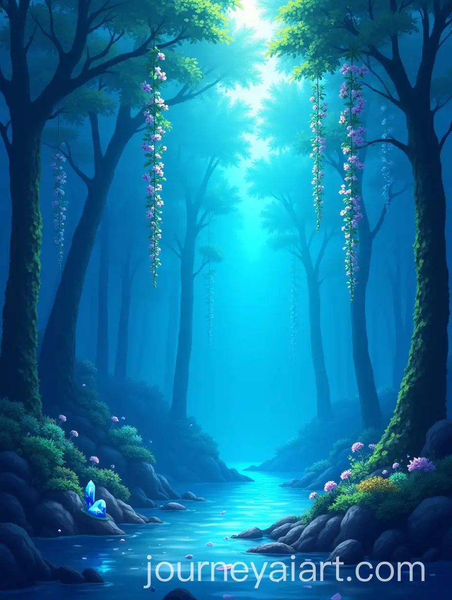 Underwater-Pine-Forest-with-Glowing-Plants-and-Wisteria-Vines-in-Anime-Style