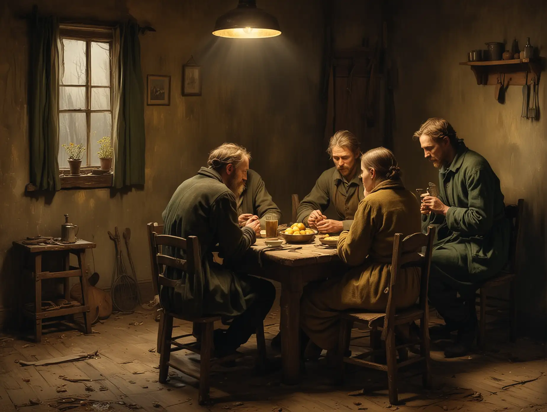 Rustic-Interior-Five-People-Sharing-Potato-Meal-under-Warm-Lamplight