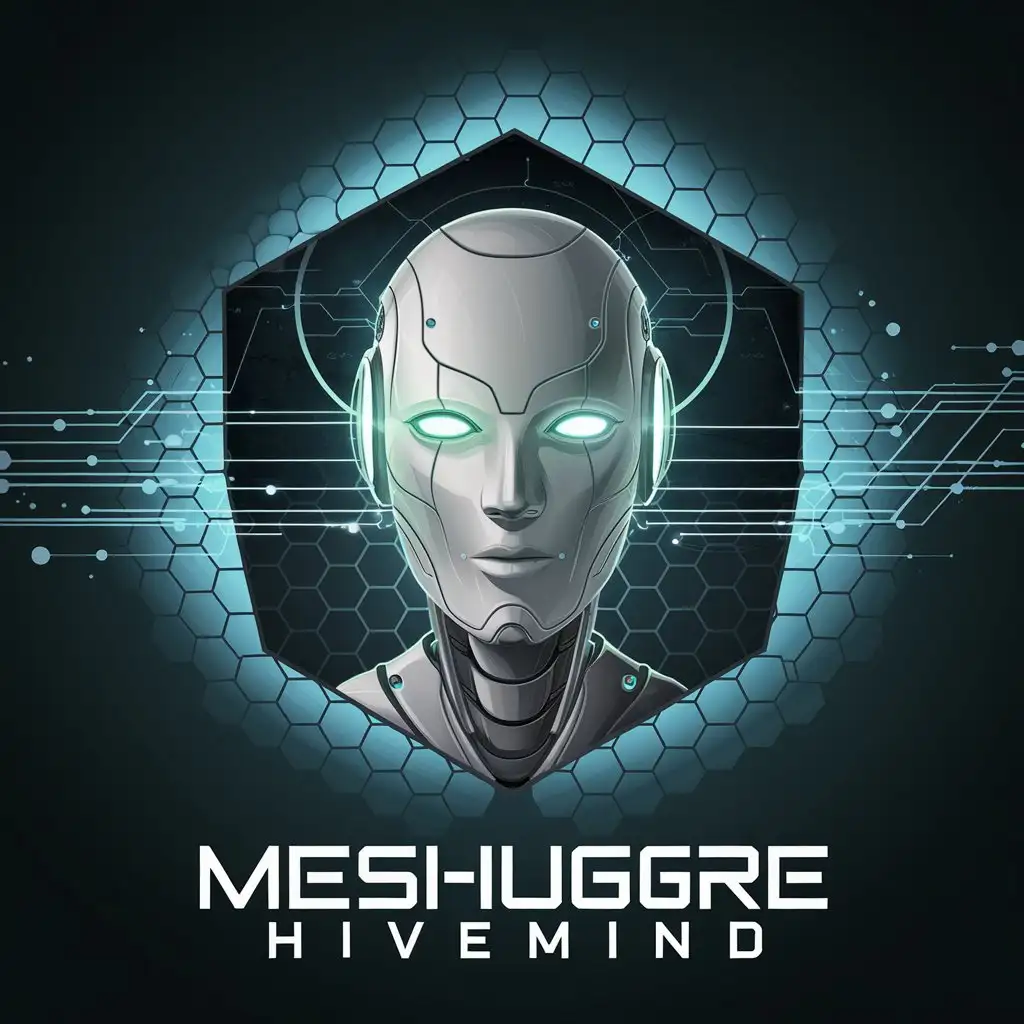 LOGO Design for Meshuggre Hivemind Minimalist Robot Head with Cyberpunk Aesthetic