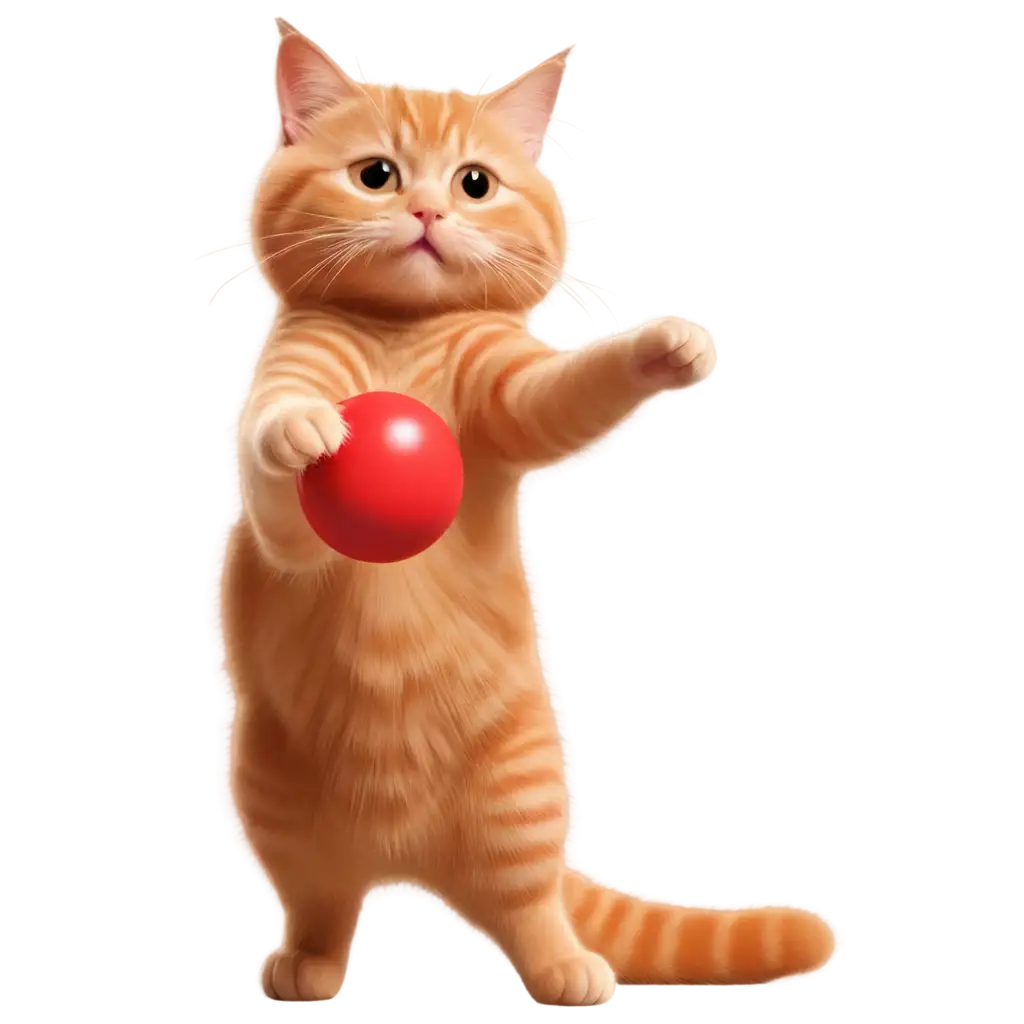 Ginger-Cat-Playing-with-Red-Ball-PNG-HighQuality-3D-Render-for-Various-Applications