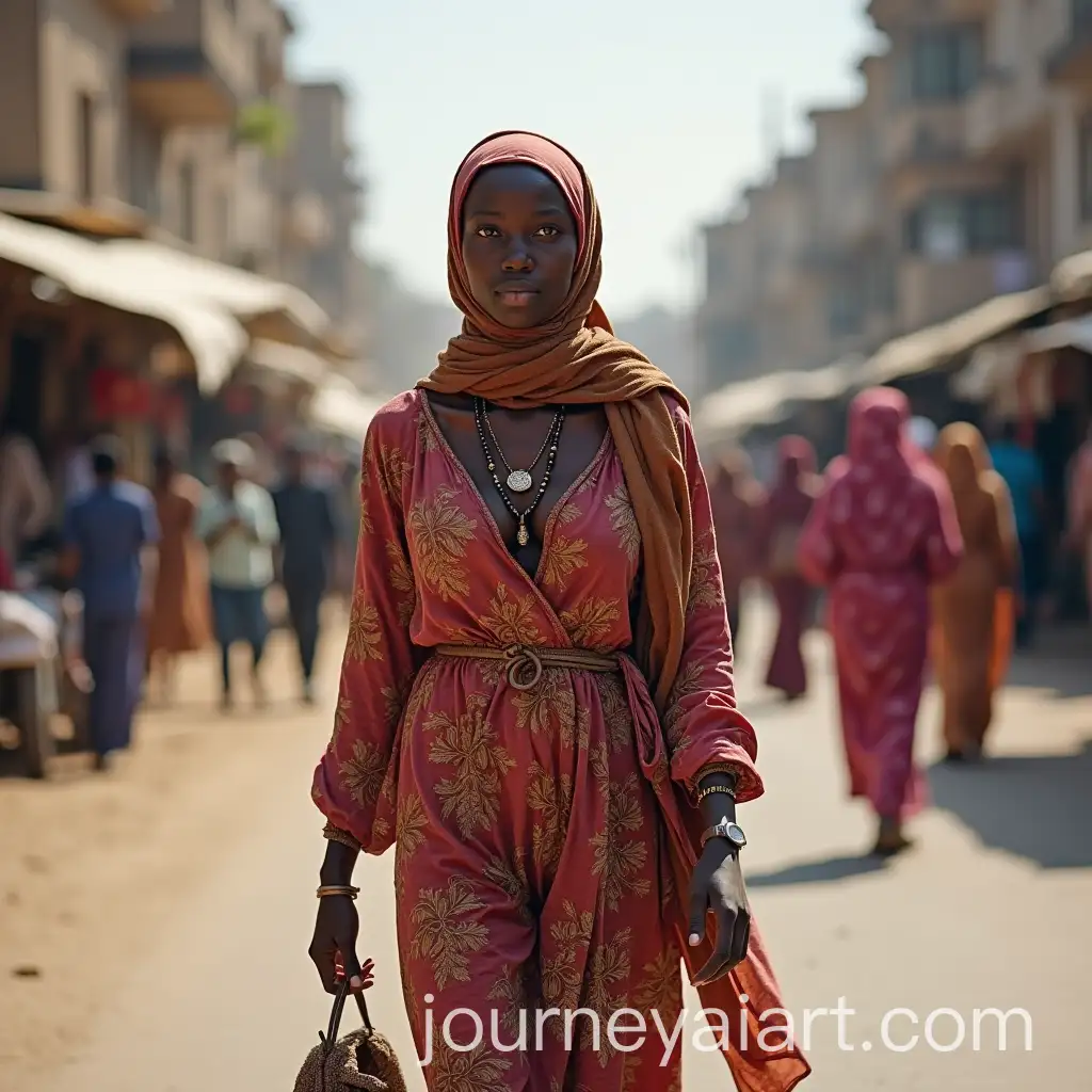 Somali-Woman-Walking-on-City-Street-in-Urban-Setting