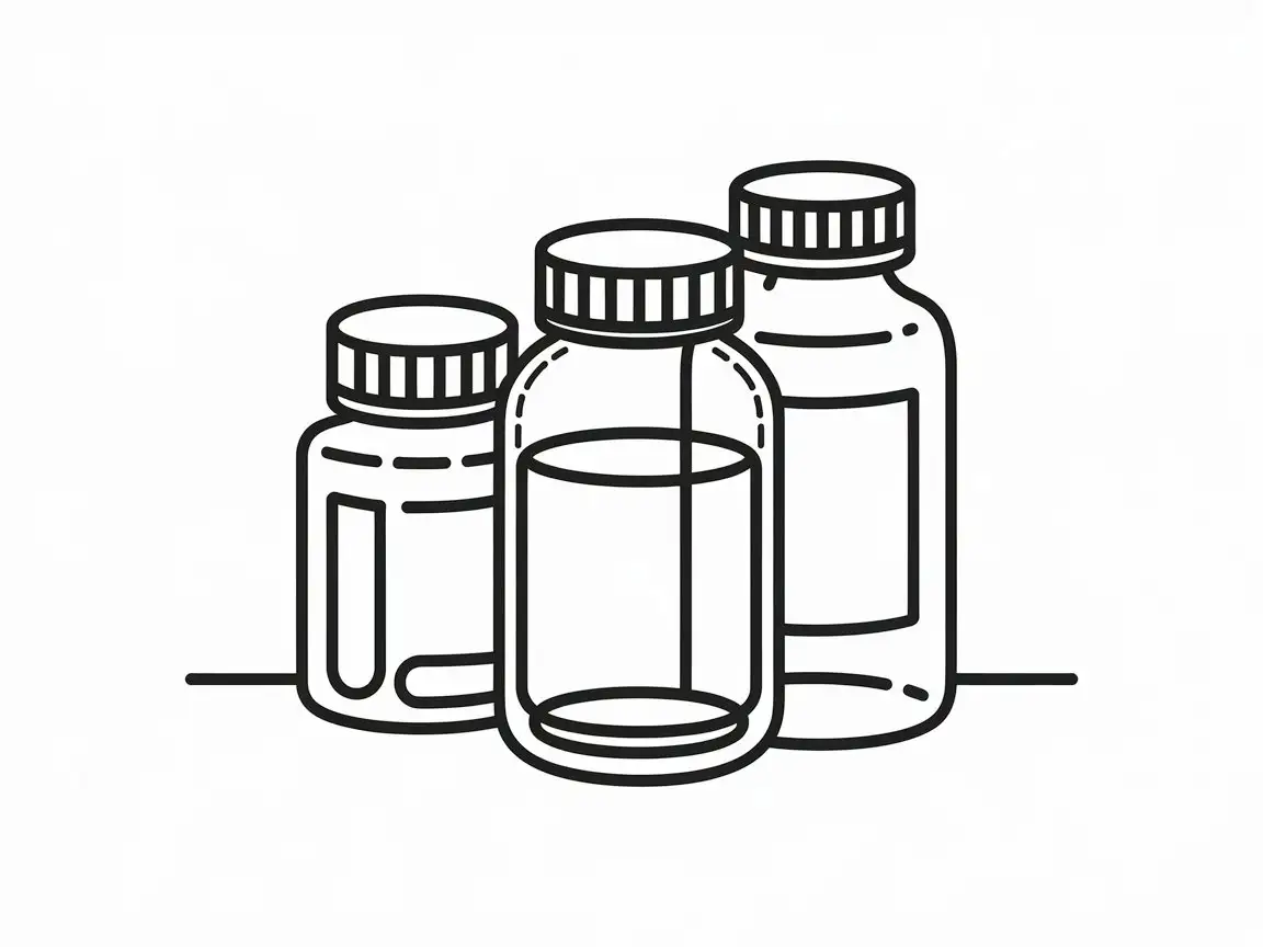 Minimalist Line Drawing of Three Empty Tablet Bottles