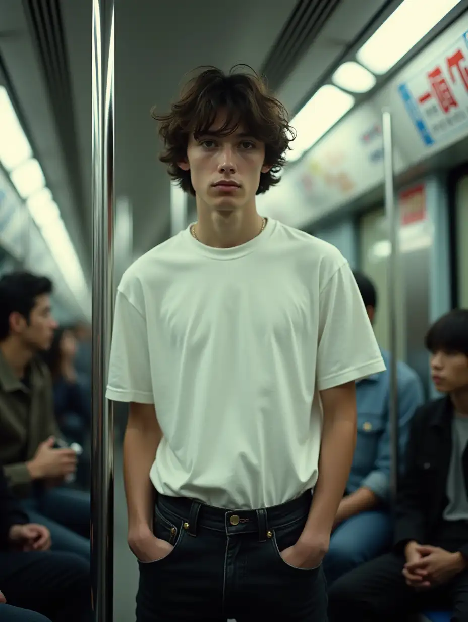 Young-Man-Fashion-Model-in-Tokyo-Metro-with-Somber-Mood