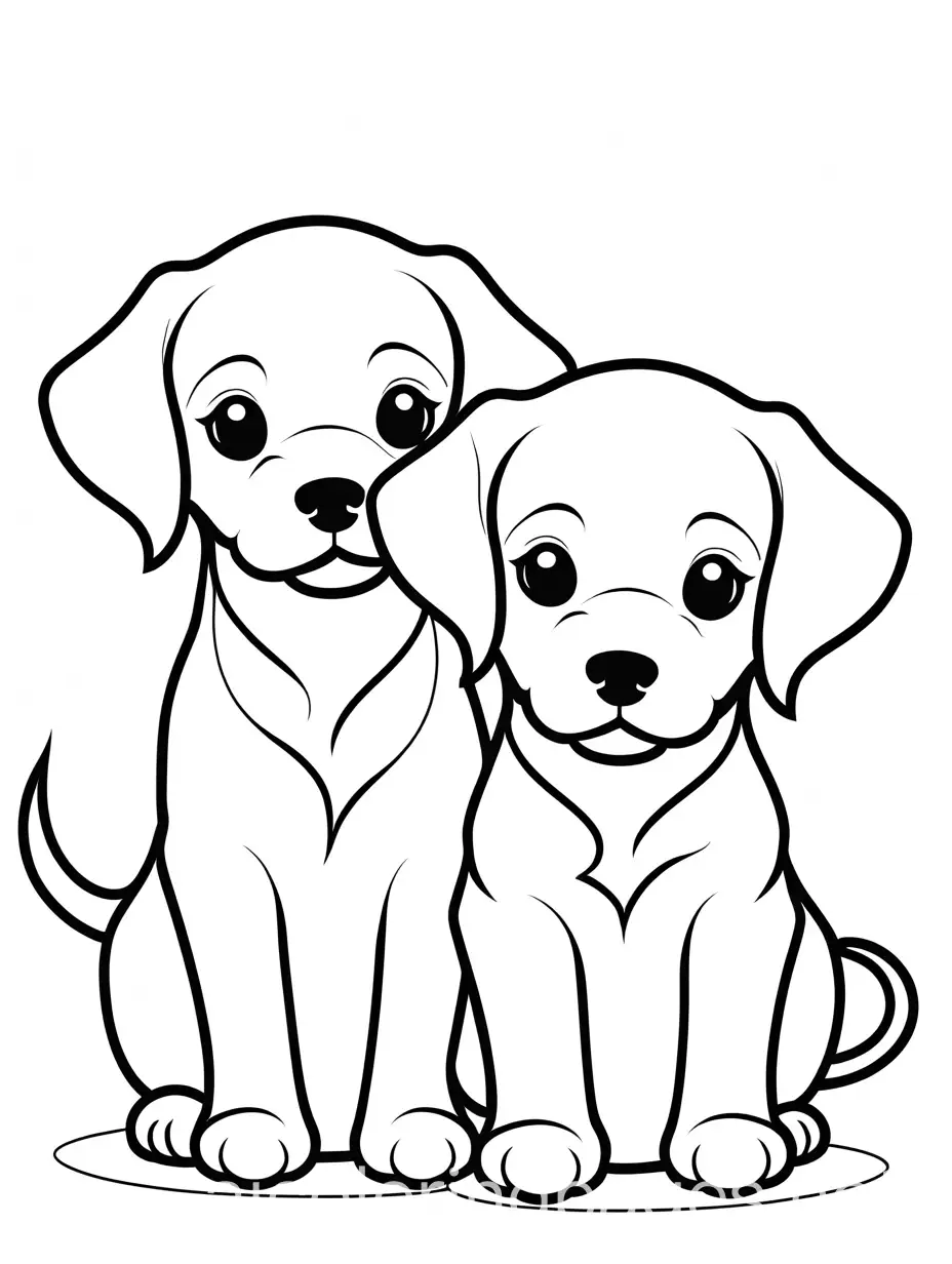 Two-Cute-Puppies-Coloring-Page-Simple-Black-and-White-Line-Art