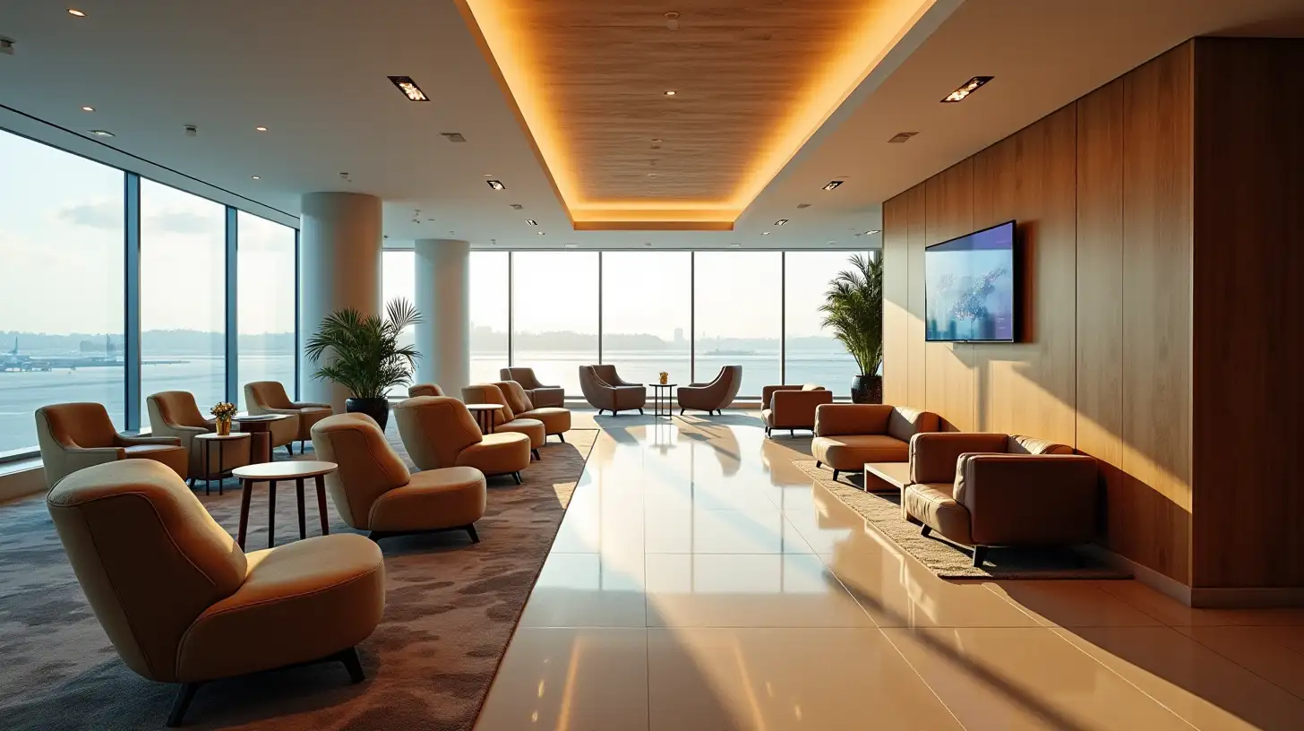 Luxury Airport Lounge Interior with Stylish Travelers