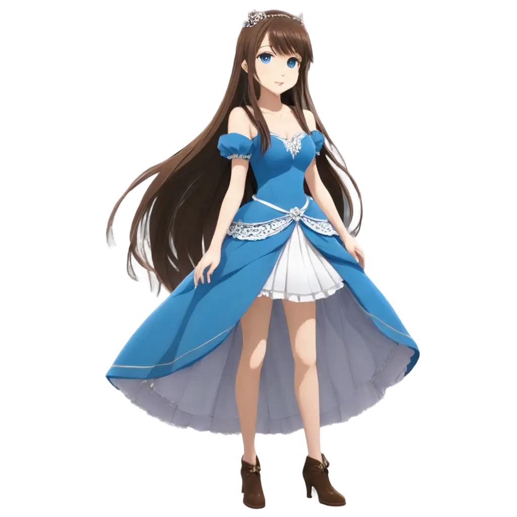 anime teen princess brown hair blue eyes full body