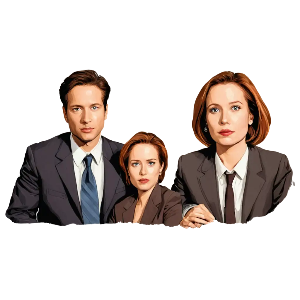 Drawing of Mulder, Scully, Skinner from The X-Files