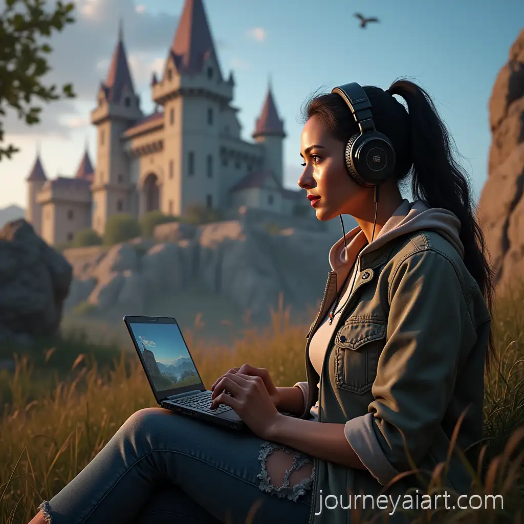 FemaleFemale-gamer-cinematic-thumbnail-Gamer-with-YouTube-Gaming-Thumbnail-Featuring-Fantasy-Castle-and-PUBG-Character-in-Cinematic-Style