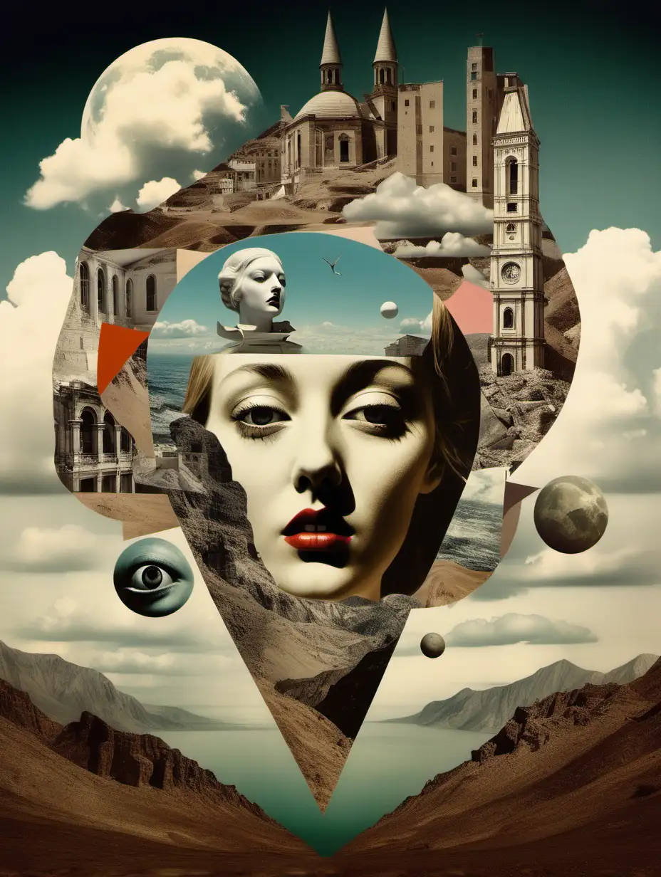 Surrealistic Collage Artwork with Abstract Elements