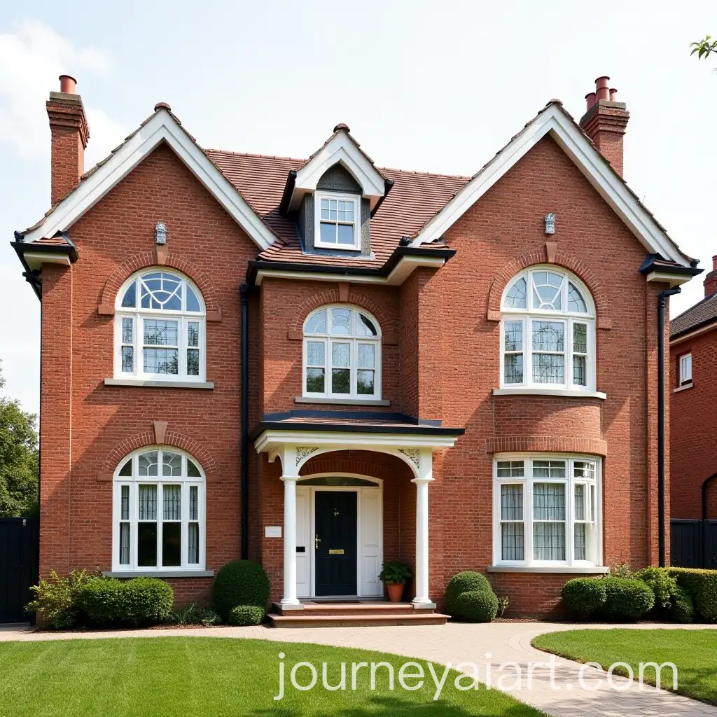 Elegant-TwoStory-House-with-Red-Brick-Facade-and-White-Arched-Windows