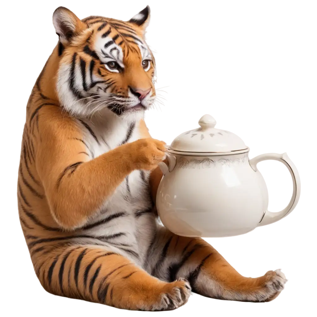 cute tiger having tea