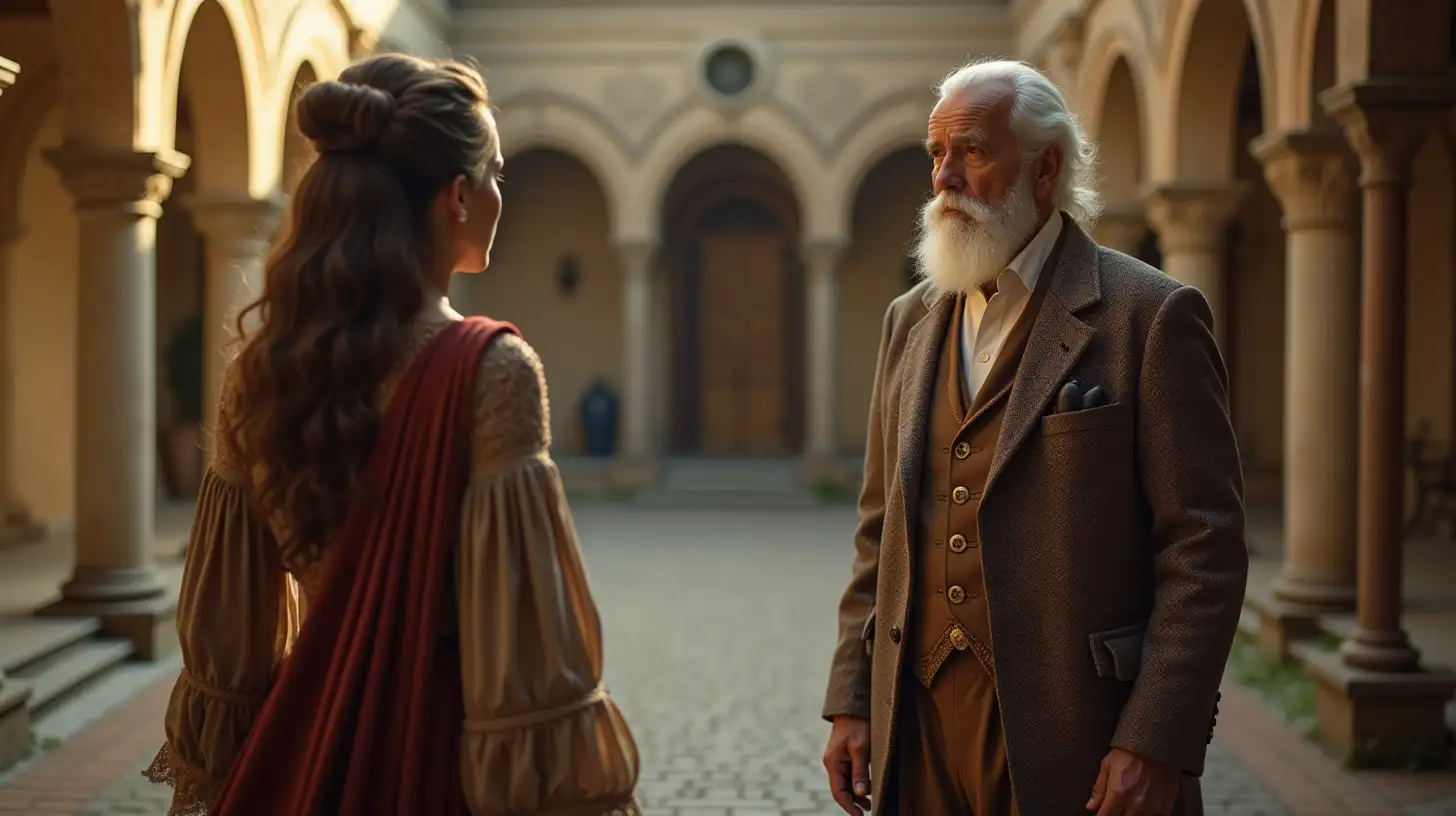 Old Man Returns to His Powerful Wife in a Luxurious Palace Courtyard