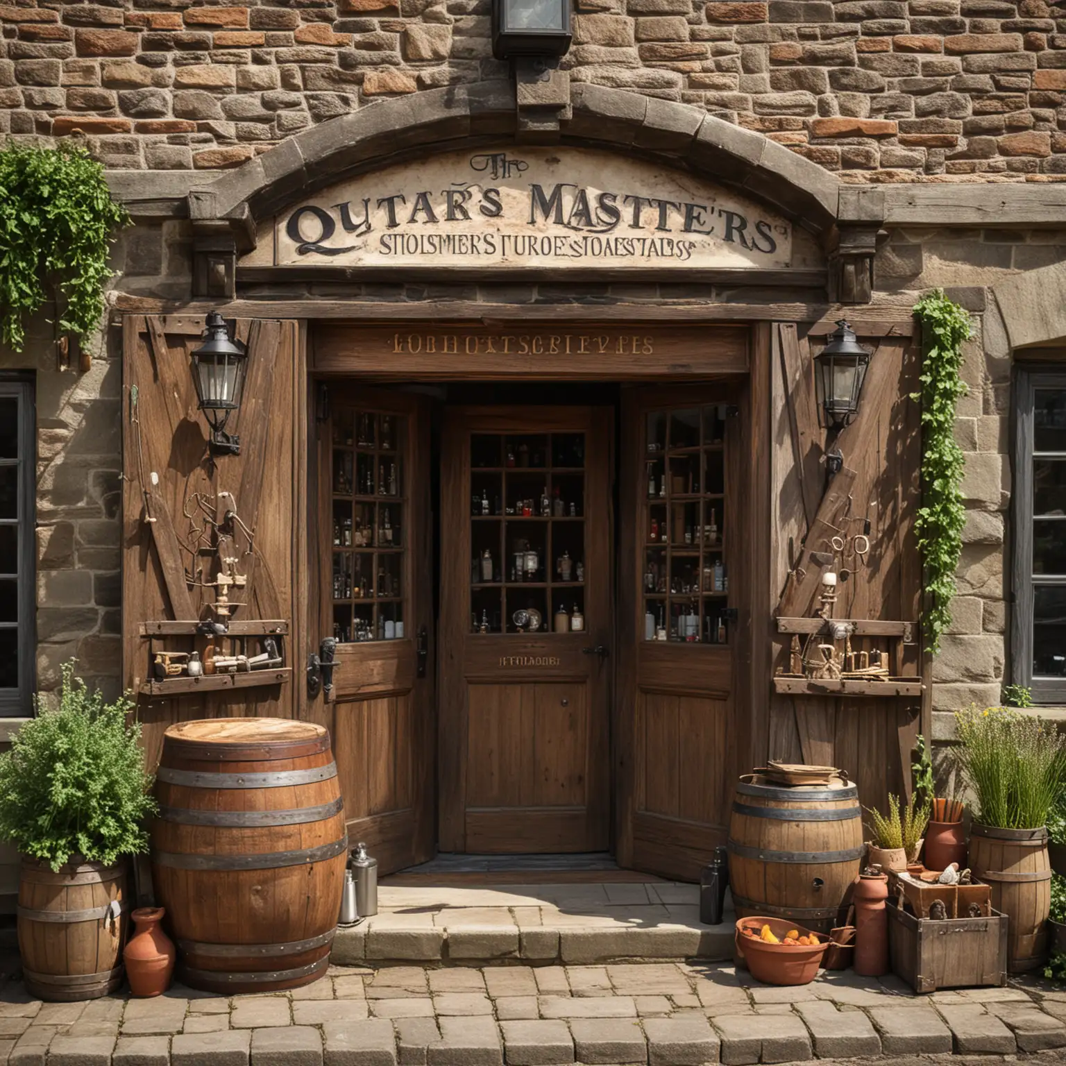 Vintage Quatermasters Store Interior with Antiques and Wooden Shelves