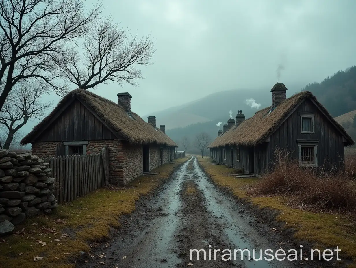 Impoverished 19thCentury Village Depicting Rural Hardship in Photorealistic Detail