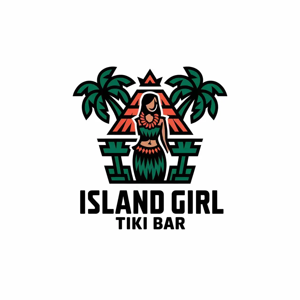 LOGO Design For Island Girl Tiki Bar Tropical Style with Palm Trees and Tiki Hut Theme