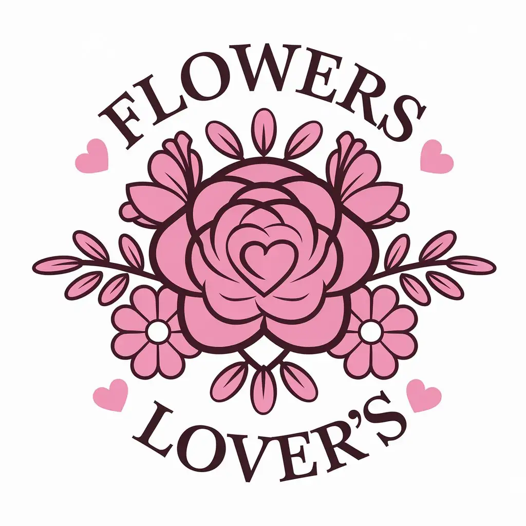 LOGO Design for Flowers Lovers Pink Roses Hearts and Floral Theme