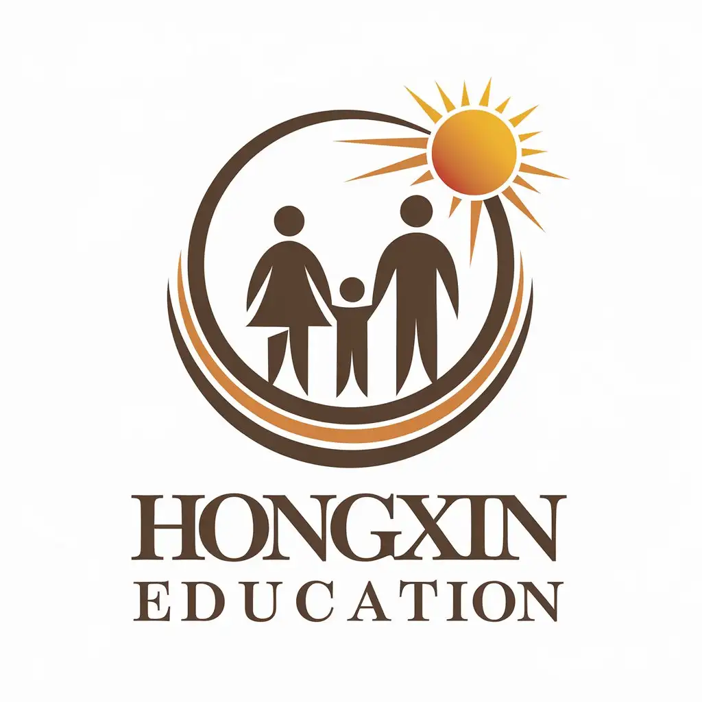 a vector logo design,with the text "Hongxin Education", main symbol:family, parent-child, love, sunlight, growth,Moderate,be used in Education industry,clear background