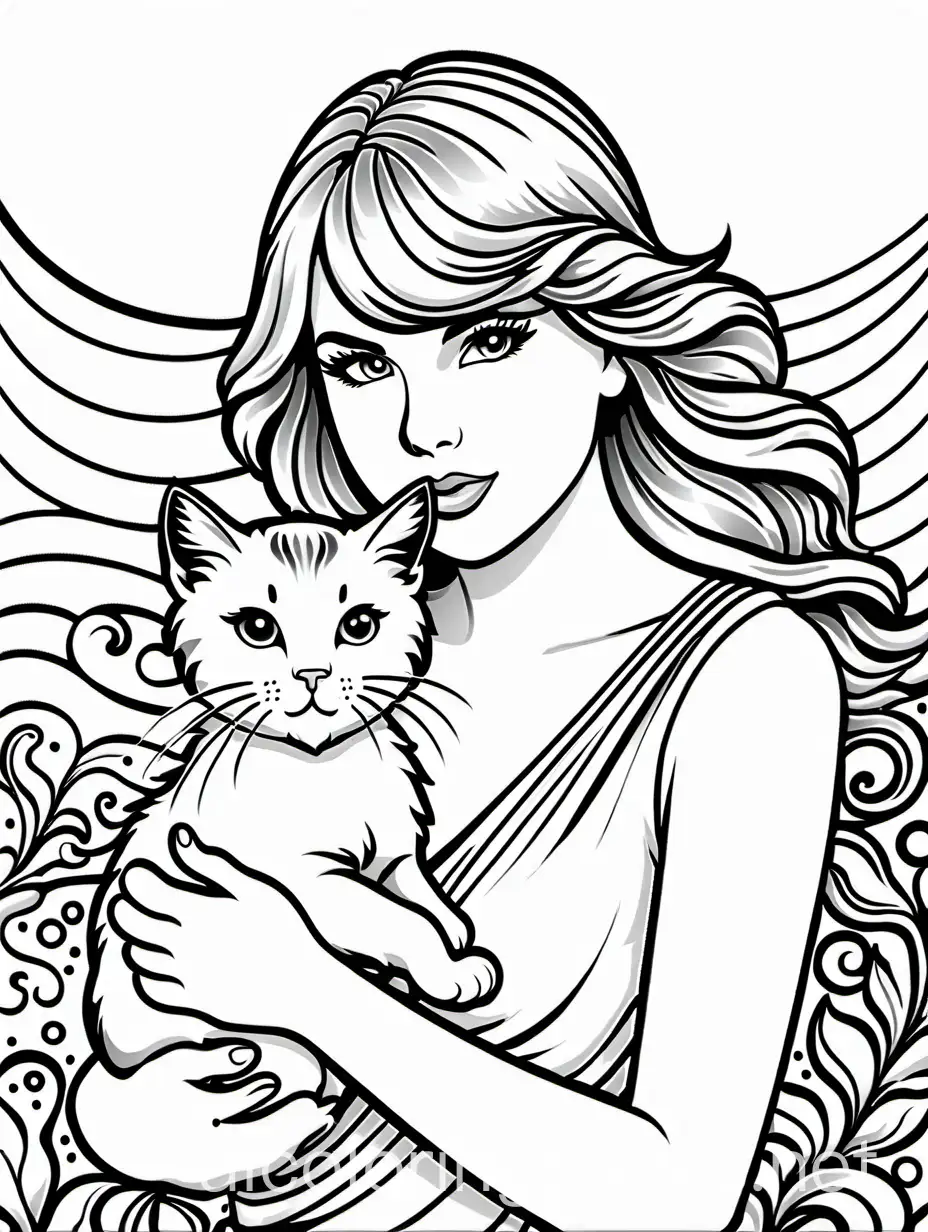 Taylor-Swift-Playing-with-Her-Cat-Detailed-Black-and-White-Coloring-Page