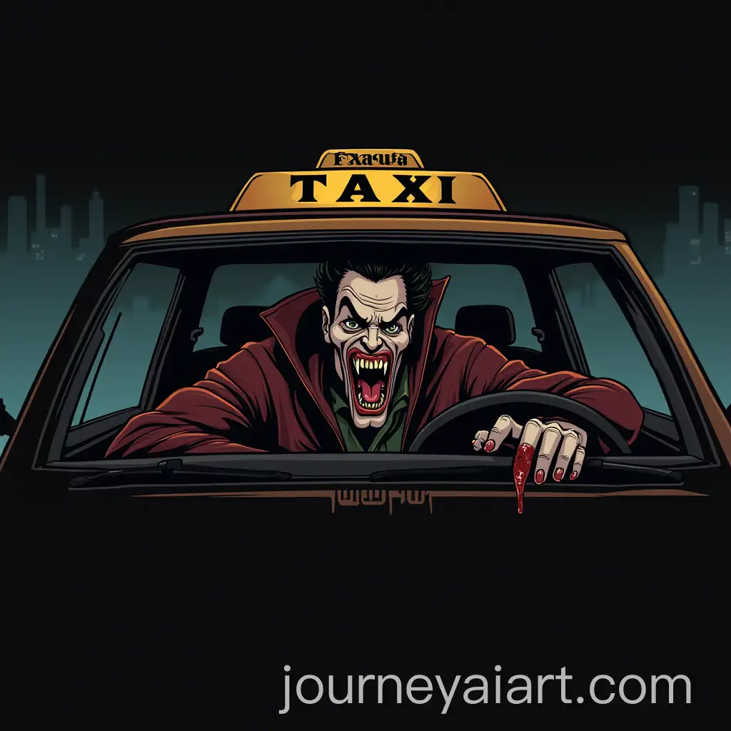 Vampire-Taxi-Driver-with-Long-Fangs-in-Bloody-Taxi
