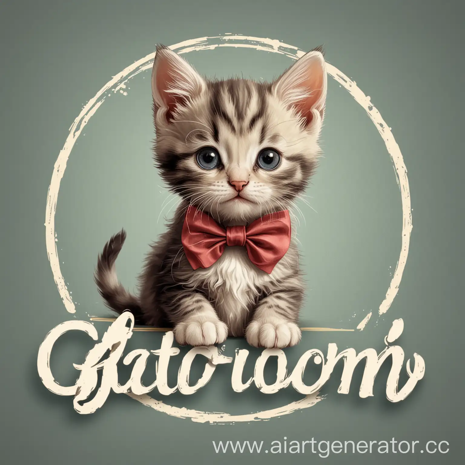 Adorable-Kitten-Logo-Design-with-Bow-Tie-Catroom-Typography-Concept