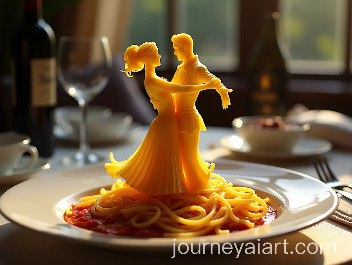 Pasta-Couple-Dancing-the-Tango-on-Elegant-Dinner-Table