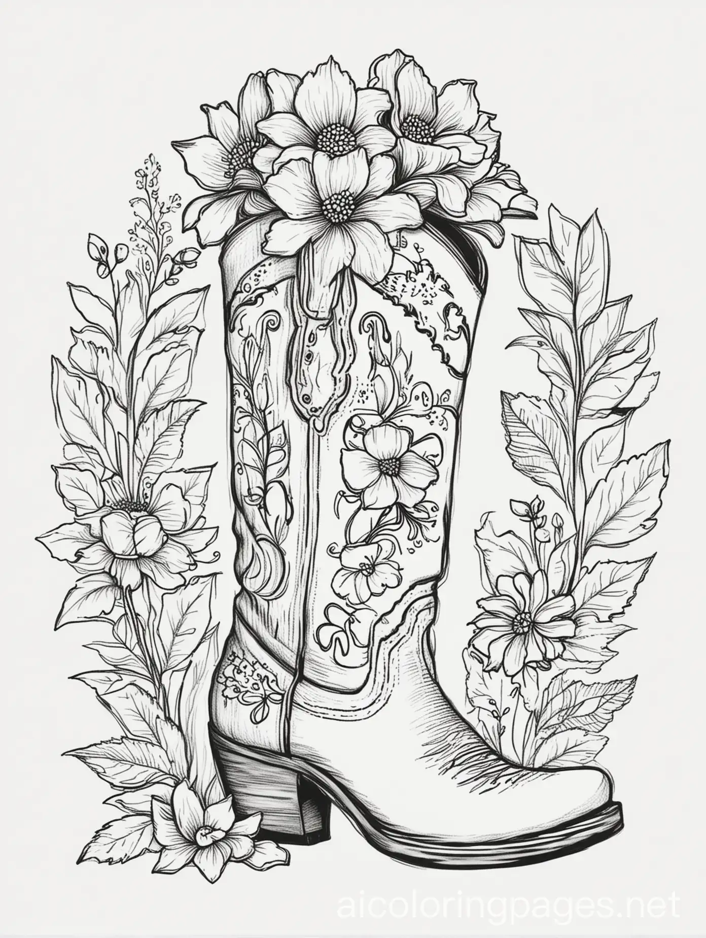 Cowboy-Boots-Overflowing-with-Colorful-Flowers-for-Kids-Coloring-Page