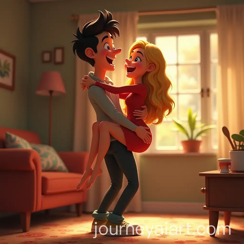 Joyful-Celebration-Cartoon-Characters-Micky-and-Fiona-Twirling-with-Happiness-in-Cozy-Living-Room
