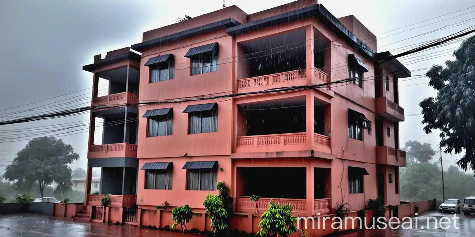 Old Indian Duplexes in Rainy Atmosphere