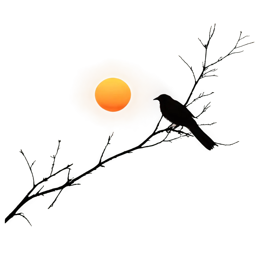 Serene-Sunset-Silhouette-PNG-Lone-Bird-on-Branch-Reflecting-Sunset-over-Water