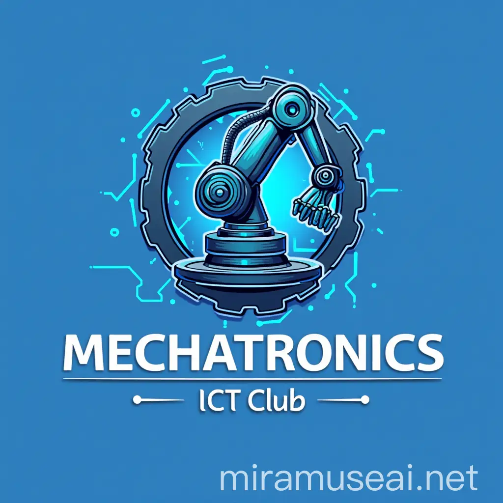 Logo Design for Mechatronics ICT Club Featuring Robotics Arm and Circuit Lines