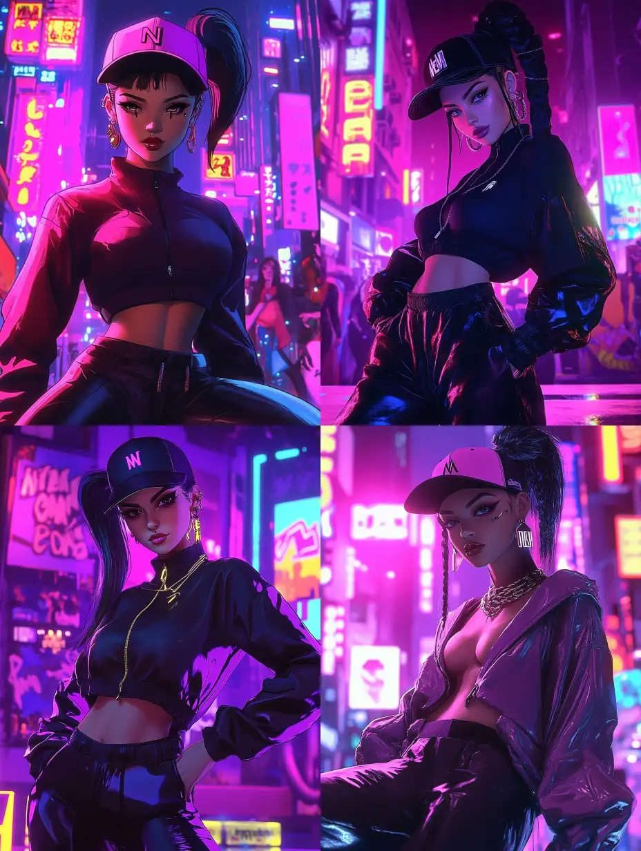 Urban-SwaggedOut-Female-Character-in-Trendy-Tracksuit-and-New-Era-Hat-at-Twilight-Cityscape