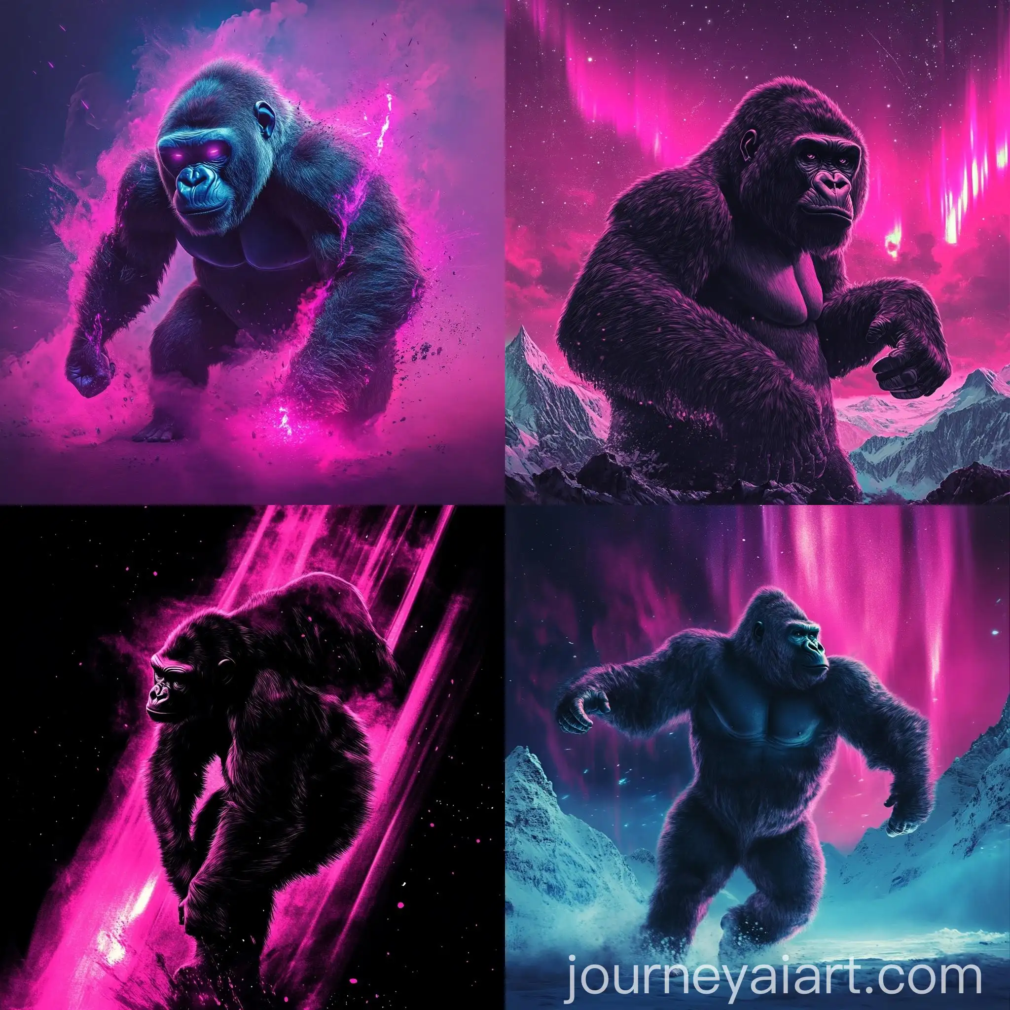 Gorilla-Exercising-with-Pink-Aurora-in-Enchanted-Forest