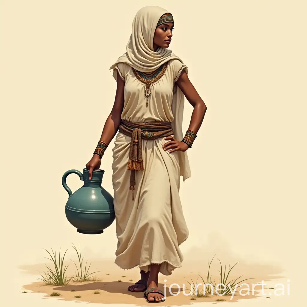 Rural-Egyptian-Woman-in-Linen-Galabeya-Carrying-Water-Jug