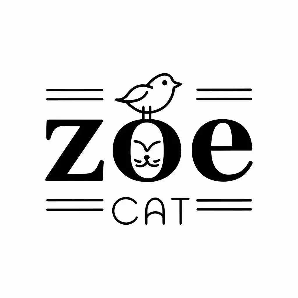 a vector logo design,with the text "zoe", main symbol:bird ZOE cat,Moderate,clear background