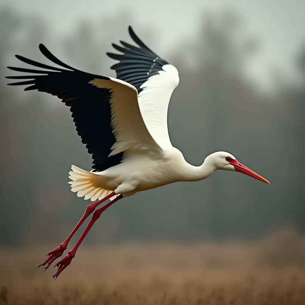 stork flying away in Russia natural photo. realistic